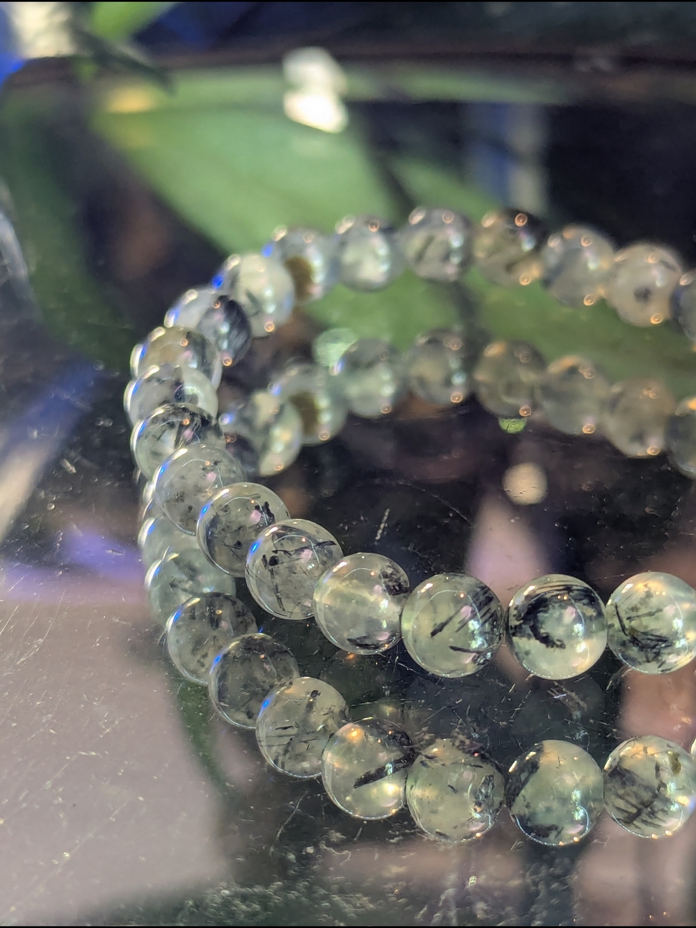Mixed Quality Prehinite And Epidote Beaded Crystal Bracelet Specimen